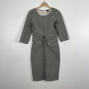 VfShow VFemage black white houndstooth 3/4 elbow sleeve hidden zip shift dress S